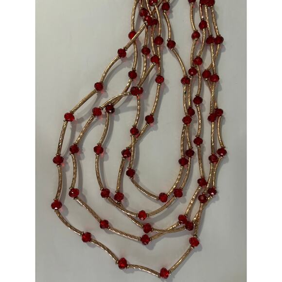 Torrid Gold Tone & Red Beads Statement Necklace New - Picture 3 of 4